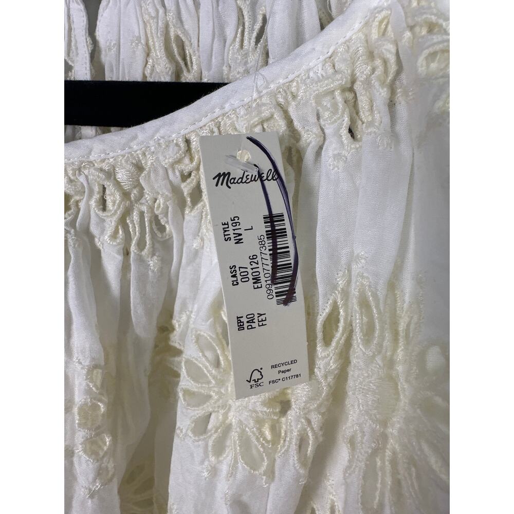 Madewell NWT Women’s Embroidered Shirred Eyelet Puff Sleeve Top size Large - Picture 6 of 7